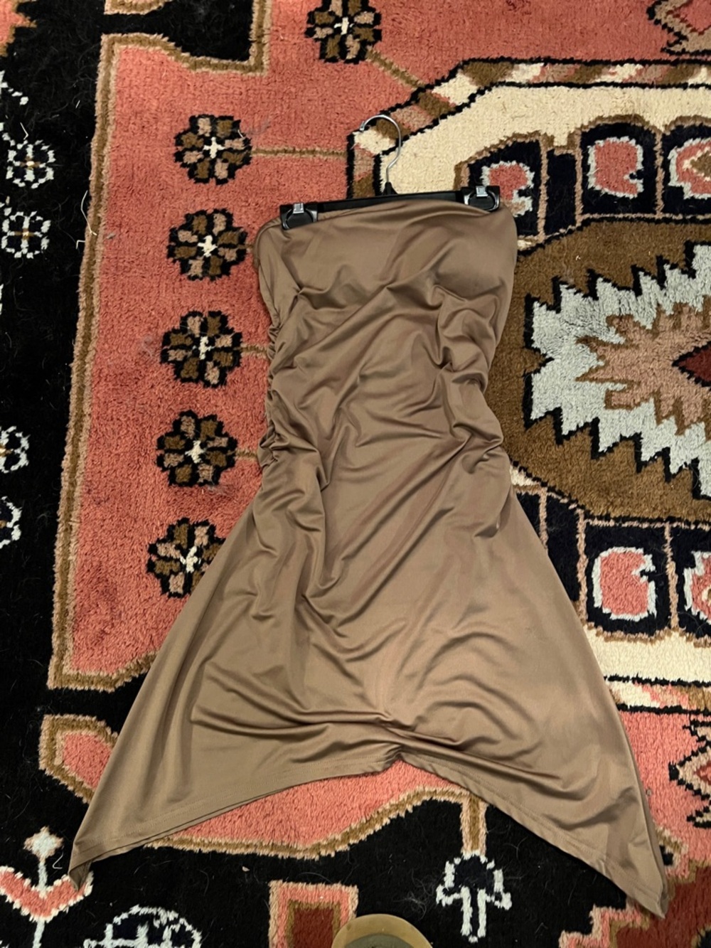 Strapless Ruched Midi Dress in Brown